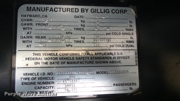 image for item K8023 1998 Gillig C18A102N4 City Transit party bus