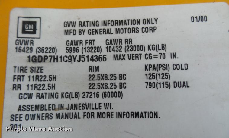 image for item K8006 2000 GMC C7500 dump truck