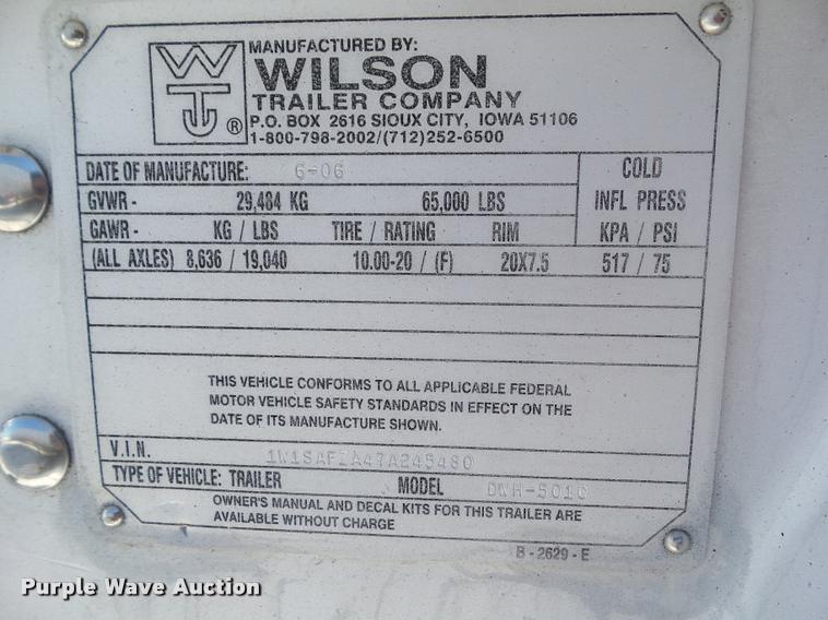 image for item BZ9974 2007 Wilson DWH-5010 double hopper grain trailer