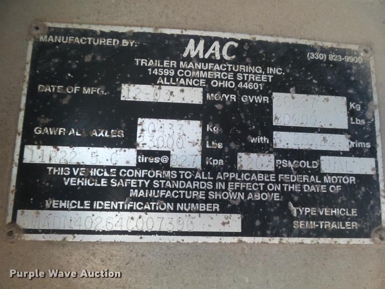 image for item DB1792 2004 MAC end dump trailer