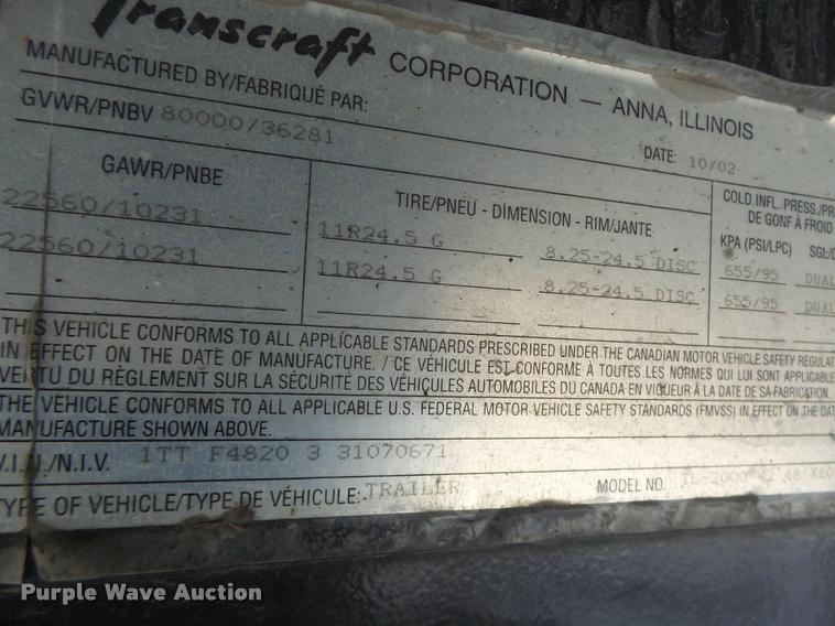 image for item K5506 2003 Transcraft TL-2000-W flatbed trailer