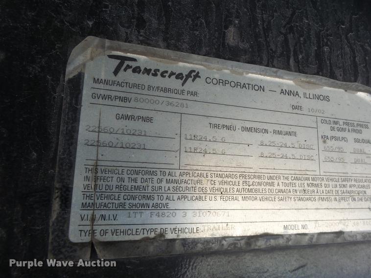 image for item K5506 2003 Transcraft TL-2000-W flatbed trailer