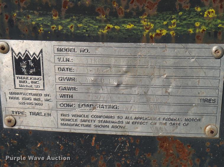 image for item DA5215 1999 Trail King TK401P-2600 equipment trailer