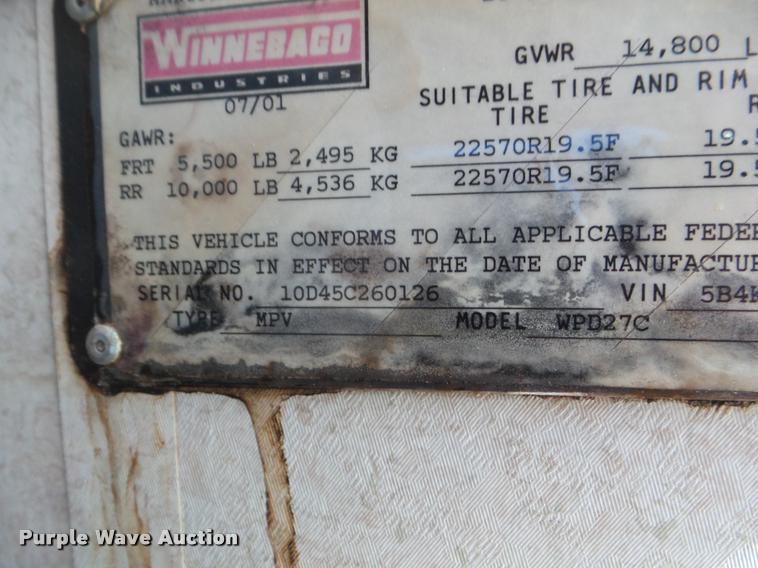 image for item DA7501 2002 Winnebago Sightseer RV