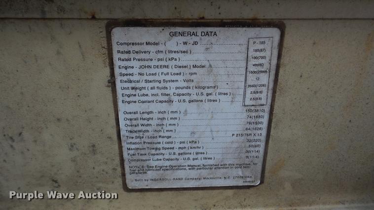 image for item DB5413 1996 Ingersoll Rand 185 air compressor
