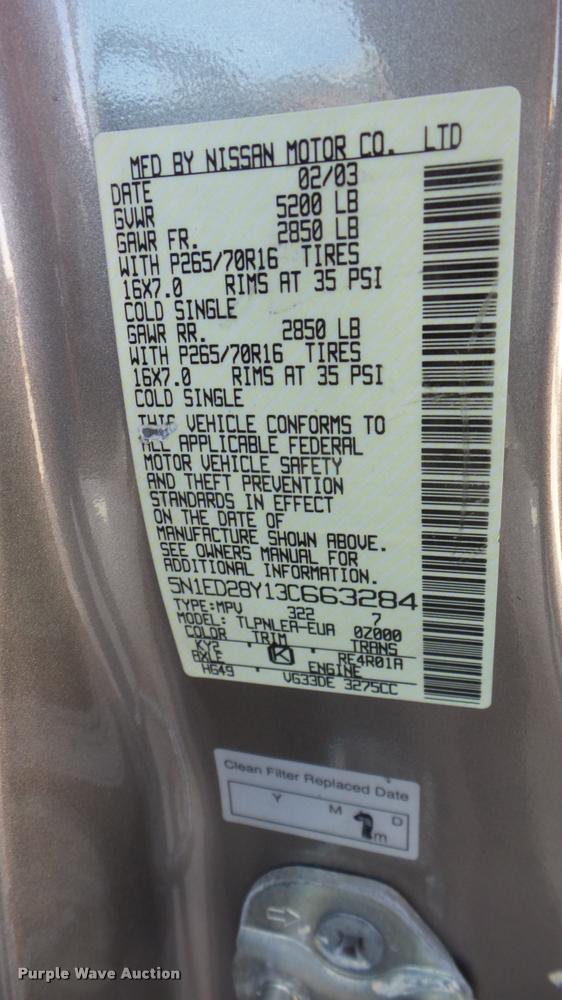 image for item DF9233 2003 Nissan Xterra SUV