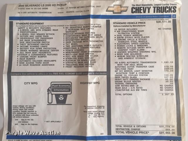 image for item L4243 2000 Chevrolet Silverado 2500 LS Ext. Cab pickup truck