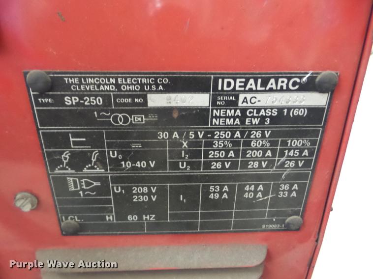 image for item AG9093 Lincoln Idealarc SP250 mig welder