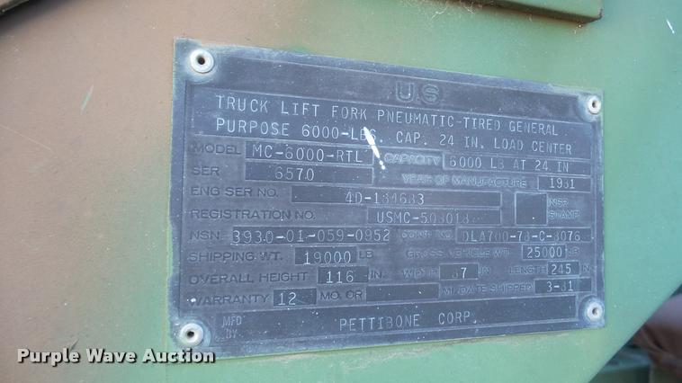 image for item BU9303 1981 Pettibone MC6000-RTL forklift