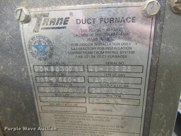 image for item BW9135 Trane duct furnace