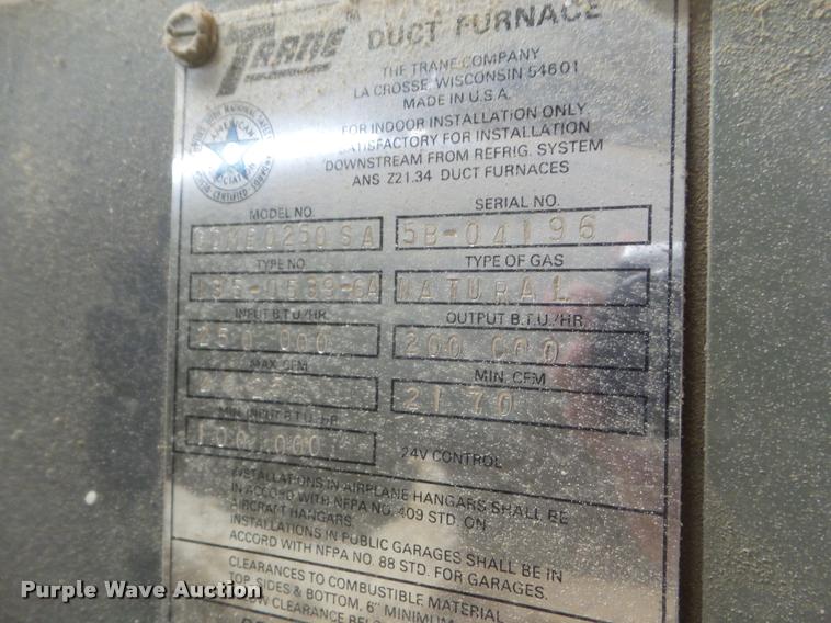 image for item BW9136 (2) Trane duct furnaces