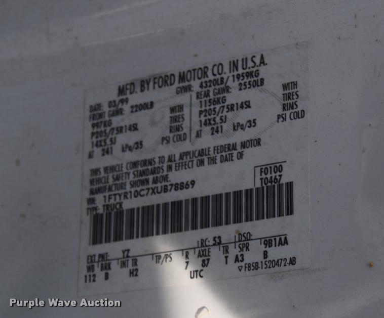 image for item CB9067 1999 Ford Ranger pickup truck