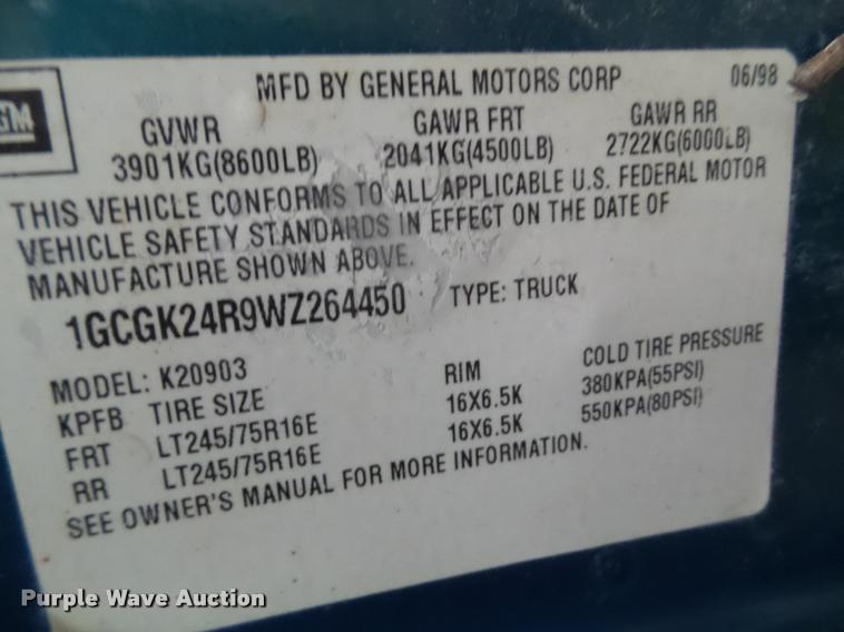 image for item CB9756 1998 Chevrolet 2500 pickup truck