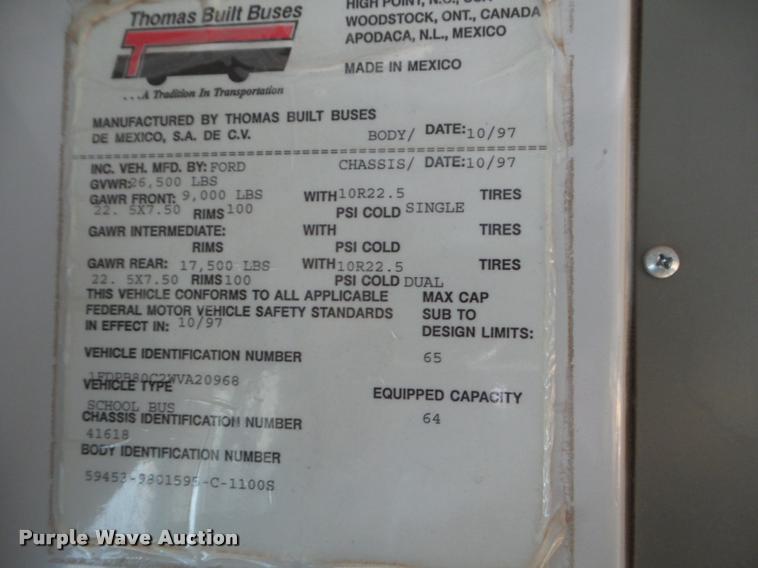 image for item DA5243 1998 Ford B800 school bus