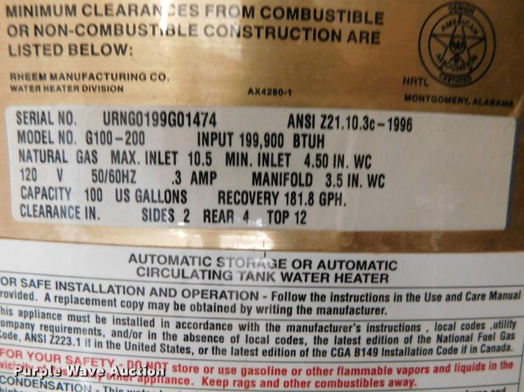 image for item DI9579 Rehm Rudd G100-200 water heater