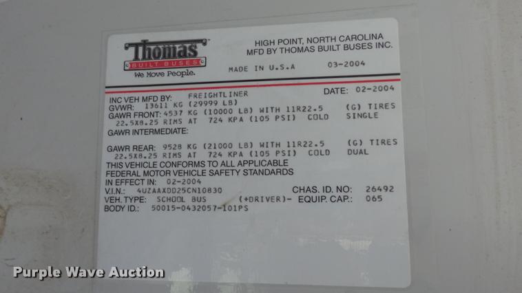 image for item K8048 2005 Freightliner FS65 Thomas school bus