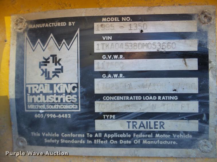 image for item DB5390 1983 Trail King 1350 equipment trailer