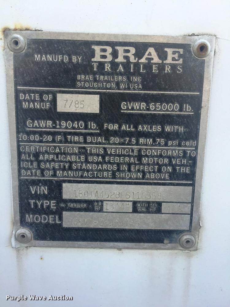 image for item F1154 1985 Brae dry van trailer