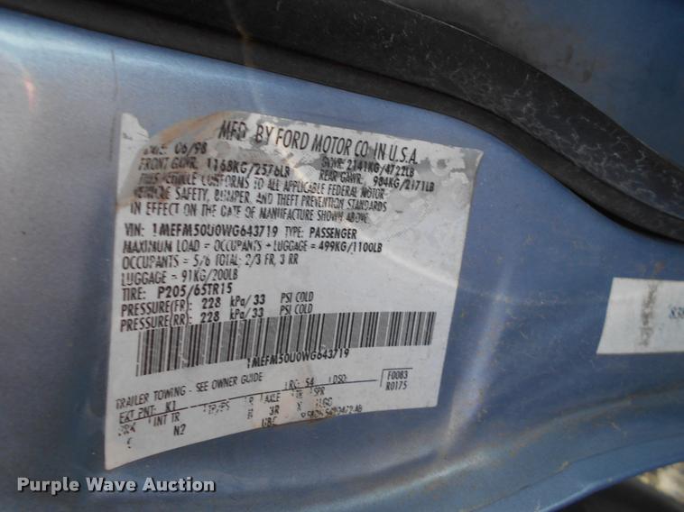 image for item AT9661 1998 Mercury Sable