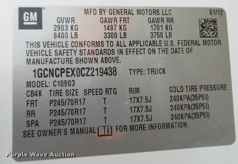 image for item BM9556 2012 Chevrolet Silverado 1500 pickup truck