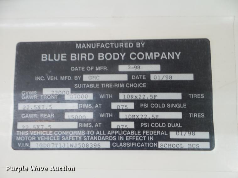 image for item DA5241 1998 GMC B7 school bus