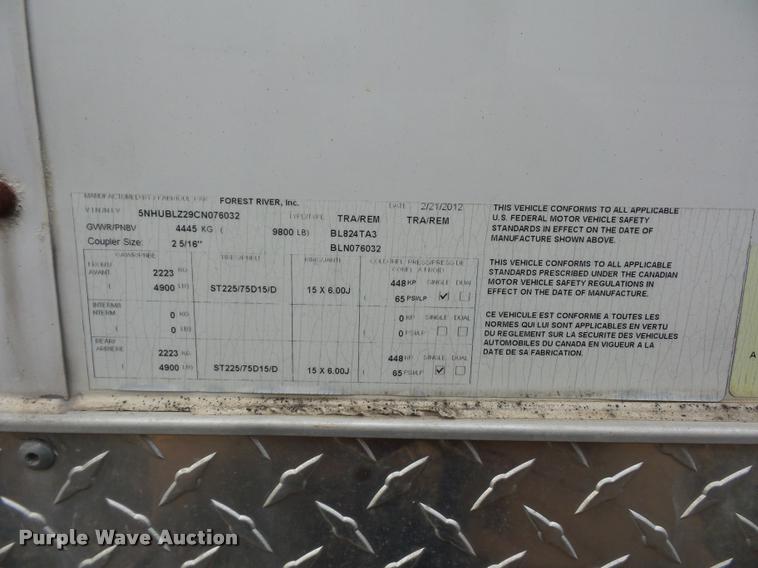 image for item DA5836 2012 Forest River enclosed cargo trailer