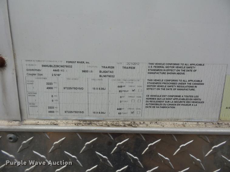 image for item DA5836 2012 Forest River enclosed cargo trailer