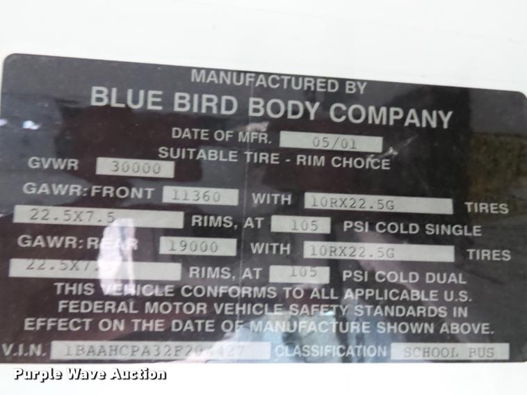 image for item DA5838 2002 Blue Bird TC2000 school bus