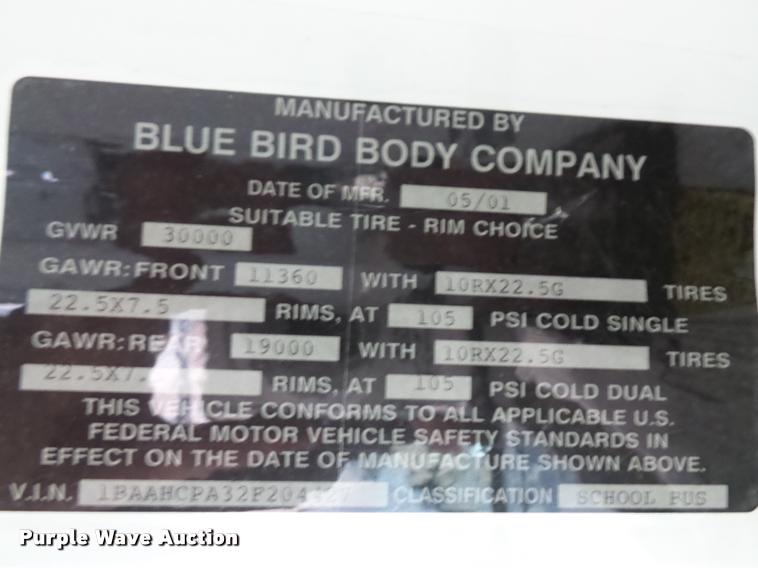 image for item DA5838 2002 Blue Bird TC2000 school bus