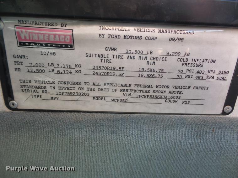 image for item DA5856 1999 Ford Winnebago Brave RV