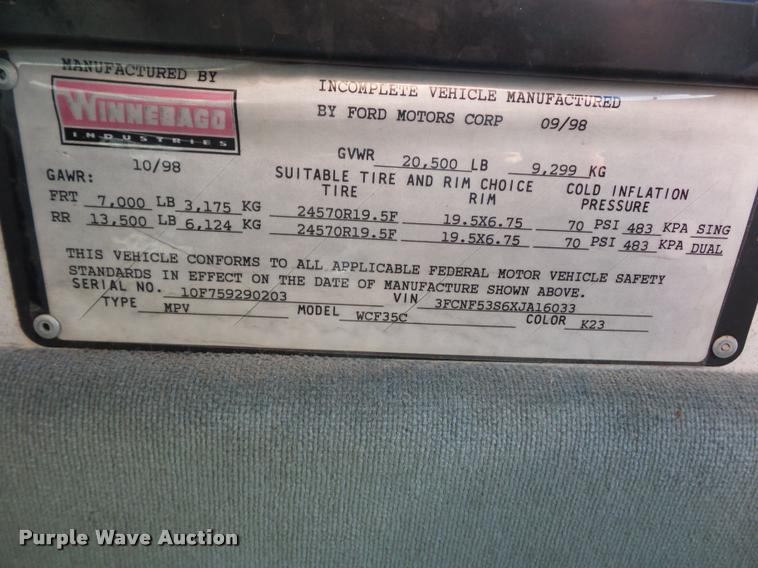 image for item DA5856 1999 Ford Winnebago Brave RV