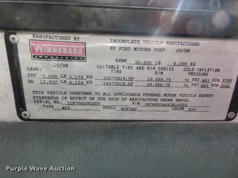 image for item DA5856 1999 Ford Winnebago Brave RV