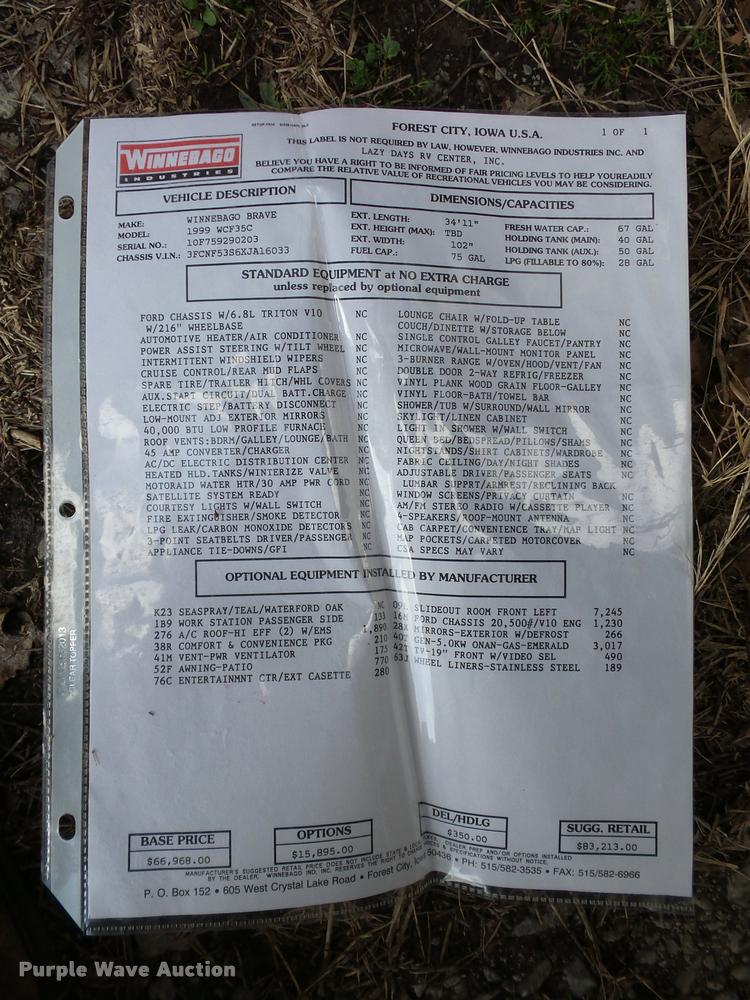 image for item DA5856 1999 Ford Winnebago Brave RV