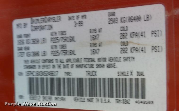 image for item K6496 1999 Dodge Ram 1500 pickup truck