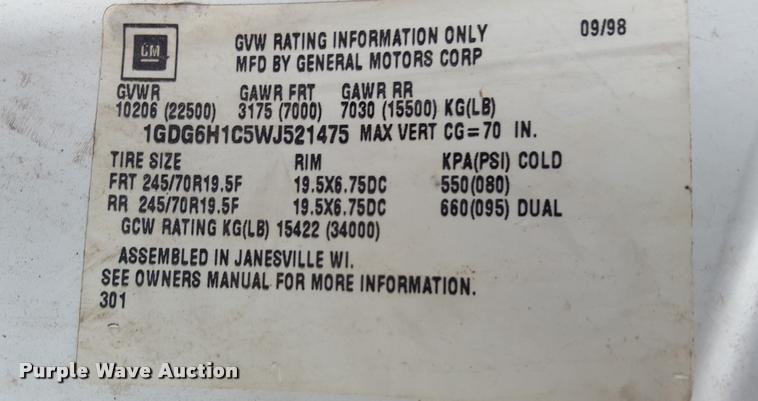 image for item L1721 1998 GMC C6500 flatbed truck