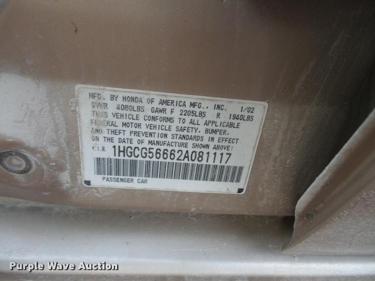 image for item L3617 2002 Honda Accord