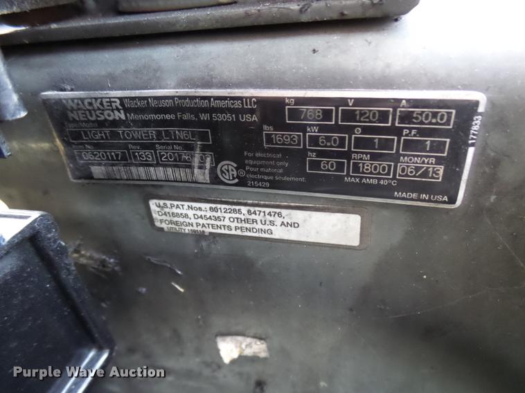 image for item CC9061 2013 Wacker Light Tower LTN6 light plant