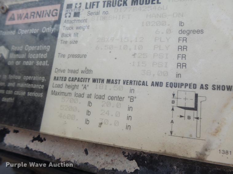 image for item DA9364 Hyster H60XM forklift