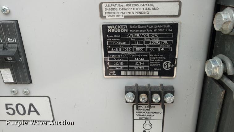 image for item DB0848 Wacker Neuson G70 generator