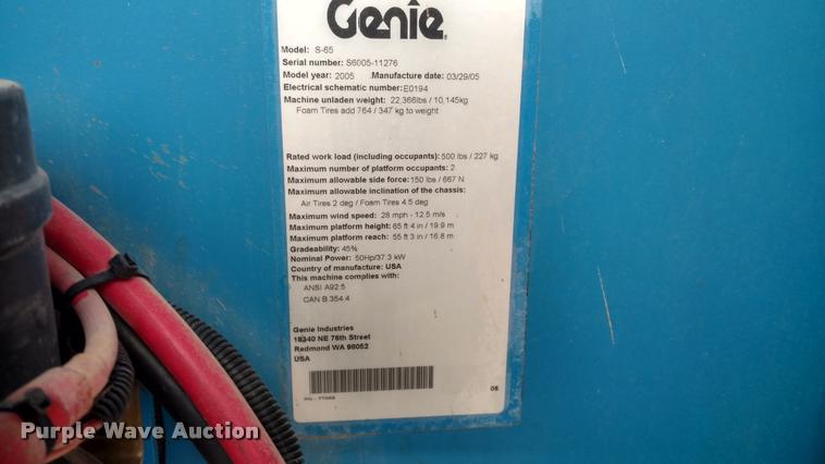 image for item DB0851 2005 Genie S65 boom lift