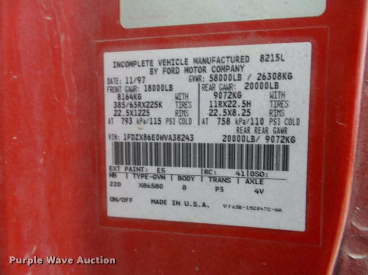 image for item DB5428 1998 Ford LT8511 Louisville 111 ready mix truck