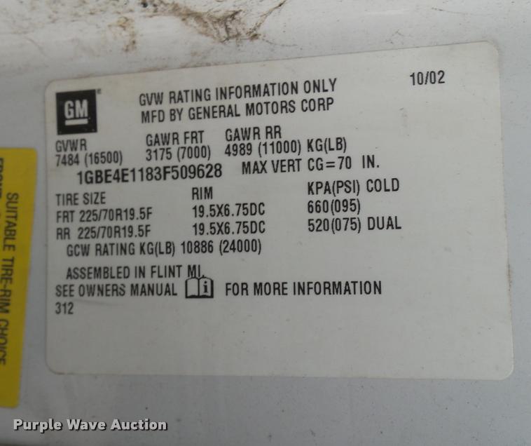 image for item L7228 2003 Chevrolet C4500 dump truck