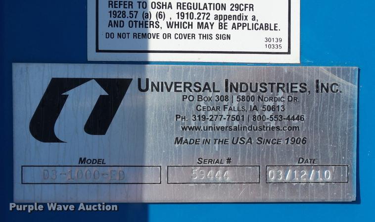 image for item K3405 2010 Universal Industries D3-1000-ED bucket elevator