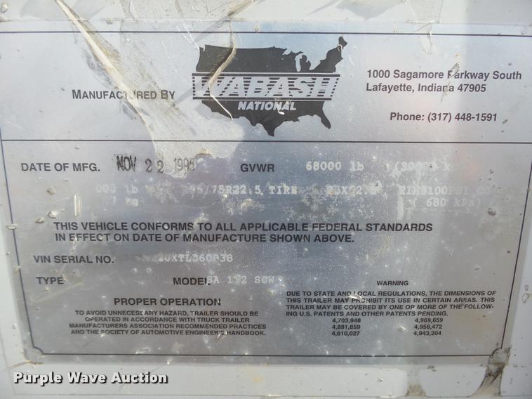 image for item DA0529 1996 Wabash SA102SCW dry van trailer