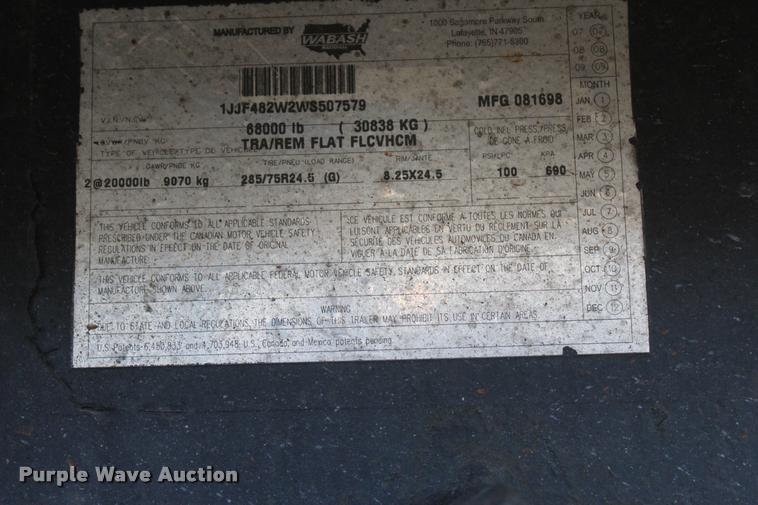 image for item L4947 1998 Wabash 920 flatbed trailer