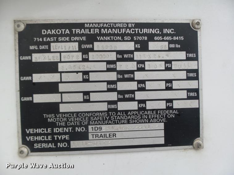 image for item DA0503 2012 Dakota 4300BDT bottom dump trailer