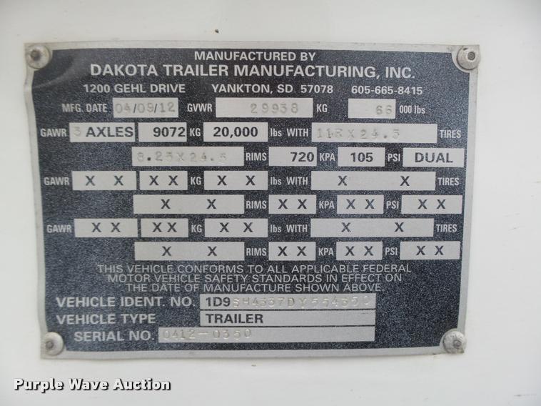 image for item DA0504 2013 Dakota 4300BDT bottom dump trailer