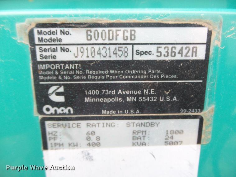 image for item DA0506 1991 Cummings Onan 600DFGB generator set