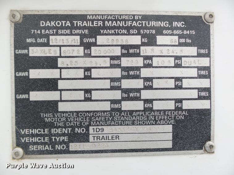 image for item DA0507 2012 Dakota 4300BDT bottom dump trailer