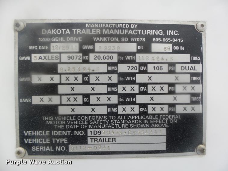 image for item DA0508 2012 Dakota 4300BDT bottom dump trailer